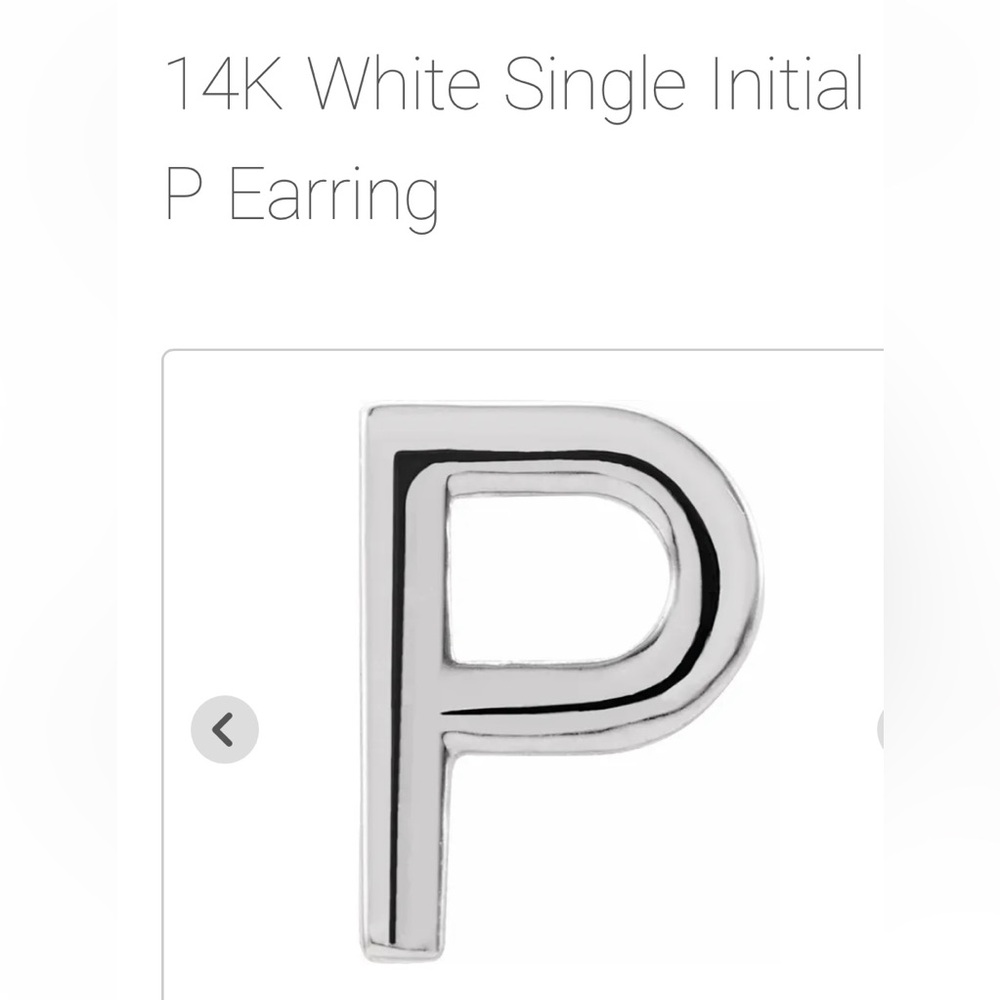 14k white gold pair of initial P earrings with friction posts